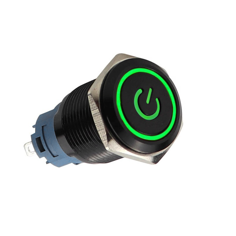 Drukschakelaar groene verlichting - 19mm - 1NO1NC - Power symbool Drukschakelaar groene verlichting - 19mm - 1NO1NC - Power symbool